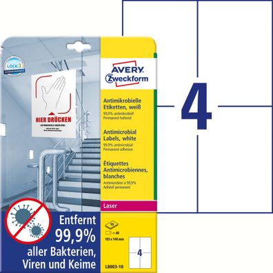 Zweckform Folienetiketten 105x148 mm weiß L8003-10 antimikrobiell