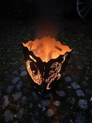 Feuerkorb „Phönix und Salamander“ xxl 40cm x 40cm x 70cm