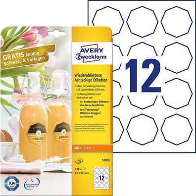 Zweckform Etiketten 8-eckig 60 mm wiederablösbar 10 Blatt