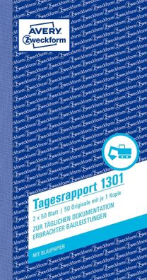 Zweckform 1301 Tagesrapport, 1. und 2. Blatt bedruckt, 105 x 200mm, 2 x 50 Blatt