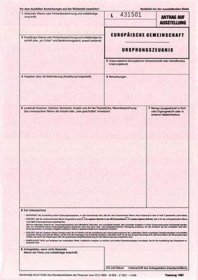 RNK Ursprungszeugnis 2 Blatt für Laser-Drucker