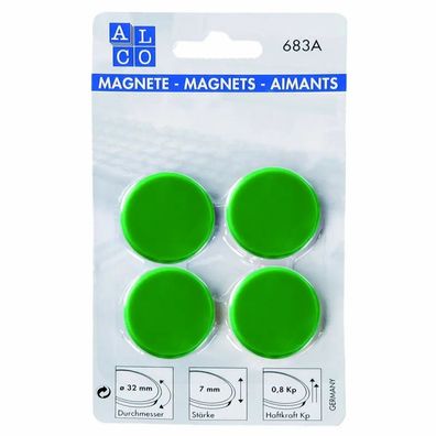 Alco Haftmagnet 7mm Ø 32mm dunkelgrün 4 Stück