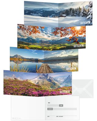 SIGEL DS619 Gutschein-Karten - Mountain landscapes by seasons - blau/grün/orange/v