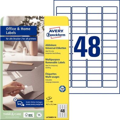 Zweckform Universaletikett 45,7x21,2 ws L4736REV-10 480St