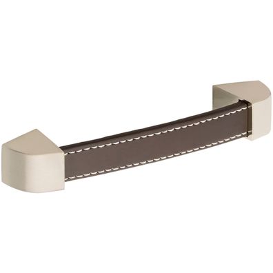 Hettich Möbelgriff Agliano LA128 B147 Leder braun/Sockel zink Edelstahl Effekt
