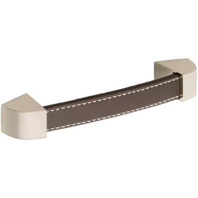 Hettich Möbelgriff Agliano LA128 B147 Leder braun/Sockel zink Edelstahl Effekt