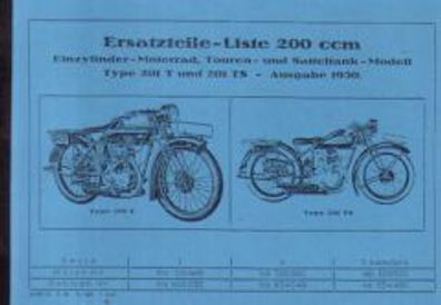 Ersatzteilliste NSU Type 201 T und Type 201 TS, 200 ccm, Einzylinder Motorrad