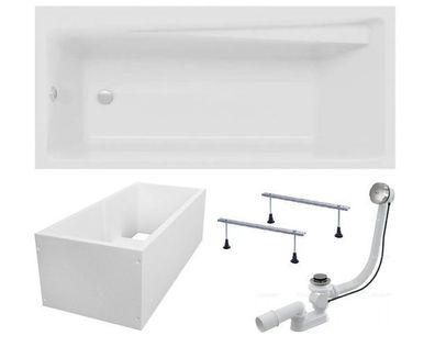 Badewanne Rechteck Acryl ELZA 160x75 Weiß Wannenträger | Ablauf & Füße GRATIS !