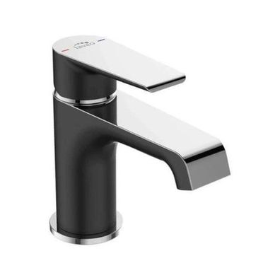 Waschtischarmatur Wasserhahn Kleine LARGO Mischbatterie Schwarz-Silber + Click-Clack