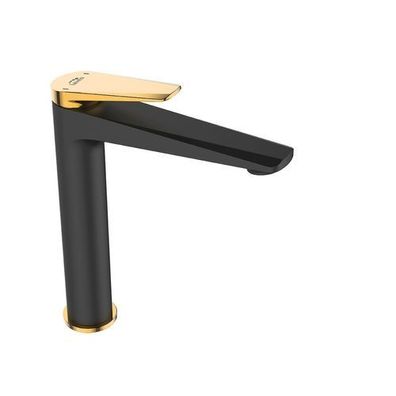 Waschtischarmatur Wasserhahn Hoch RUBIO Mischbatterie in Schwarz-Gold + Click-Clack