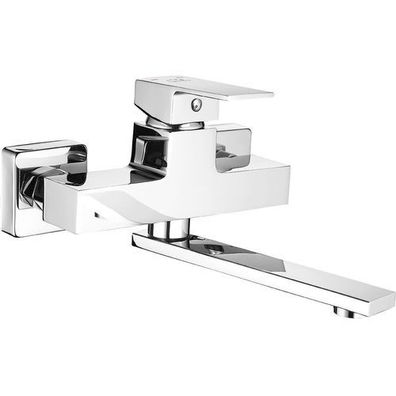 Waschtischarmatur Wasserhahn Wand Kvadrato Mischbatterie für Badezimmer in Silber