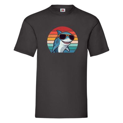 Retro Hai | Hai in Sonnebrille | Sunset T-Shirt Schwarz