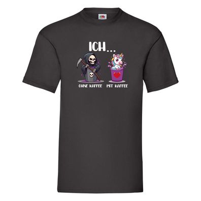 Ich mit und ohne Kaffee | Einhorn | Kaffeetrinker T-Shirt Schwarz