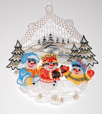 Plauener Spitze Fensterbild Weihnachten Schneemann Kinder Fensterdekoration
