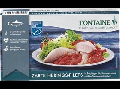 Fontaine 6x Zarte Heringsfilets in Bio-Tomatencreme mit Tomatenstückchen 200g