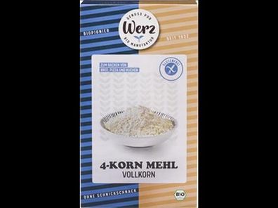 Naturkornmühle Werz 6x 4-Korn Mehl, Vollkorn, glutenfrei 1000g