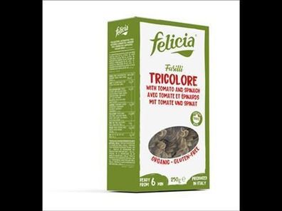 Felicia 3x Felicia Bio Reis-Tricolore (3-farbig aus natur, Tomate, Spinat) Fusill