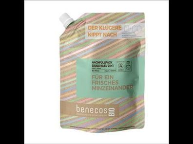 benecos 3x benecosBIO Nachfüllbeutel 1000 ml Duschgel 2in1 BIO-Minze Haut & Haar