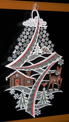 Fensterbild Plauener Spitze Weihnachten Weihnachtsdekoration Fenster Reh 35 cm