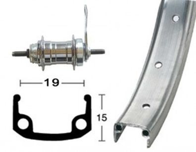 H-Rad 18" 355-19RB-Nabe si.20L Alu-Kastenfelge silb./matt. Zinkspeichen