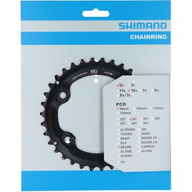 Kettenblatt Deore, FC-M6000-2, 34 schwarz, Ø 96 außen, Shimano Teile, Y1WD98040