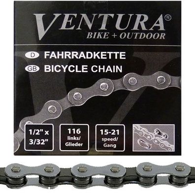 Kette Ventura 1/2 x 3/32 5/6/7fach, 116 Glieder, grau/braun, Messingschlager, 302165