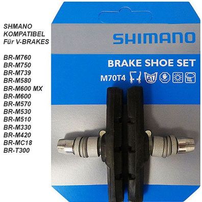 Bremsschuh Shimano, V-Brake M70T4, schraub, symm, schwarz, 65 mm, 1 Paar, Shimano