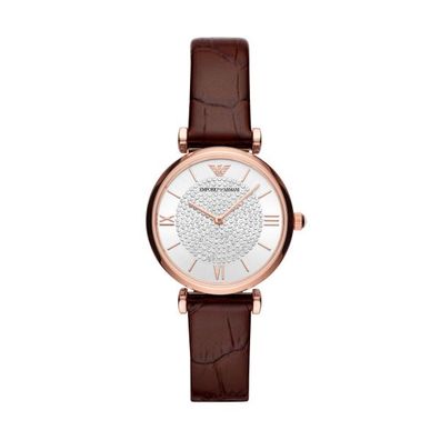 Emporio Armani Damen Uhr AR11269 Gianni T-Bar, Edelstahl rosé, Leder