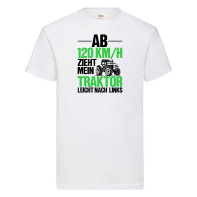 Traktor zieht nach Links | Traktor | Landwirt | Bauer T-Shirt Weiß