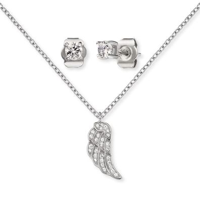 Engelsrufer Set ERMT-LILWING-ZI Halskette Silber und Ohrstecker, mit Zirkonia