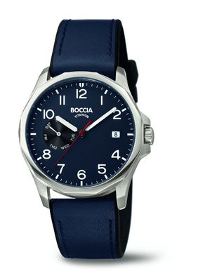 Boccia Herren Uhr 3644-02 Titan Leder/Silikonband blau