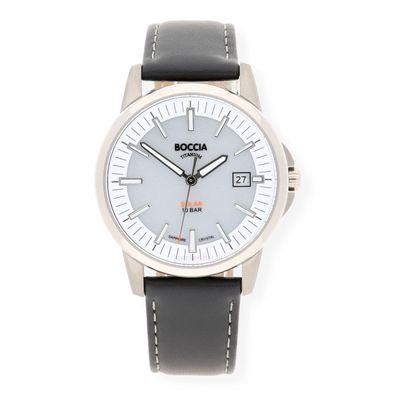 Boccia Herren Solar Uhr 3643-01 Titan Leder schwarz