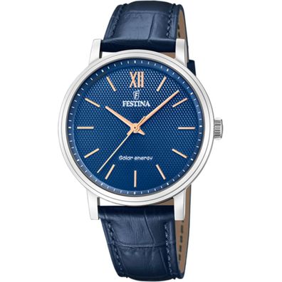 Festina Herren Uhr Petite F20660/4 Solar, Leder dunkelblau