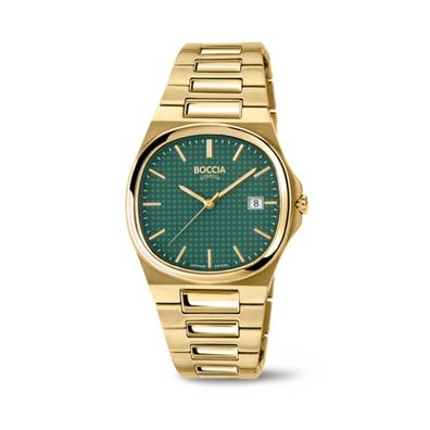 Boccia Herren Uhr 3657-05 Titan vergoldet Grün