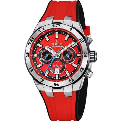 Festina Uhr für Herren F20671/5 Chrono Bike, Edelstahl, Kautschuk, Rot