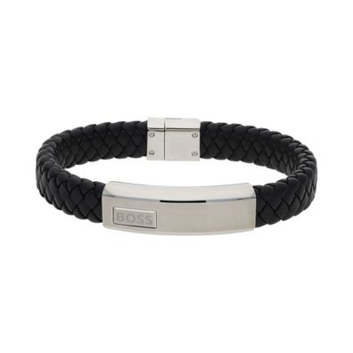 Boss Armband Herren Leder geflochten Edelstahl 1580178M
