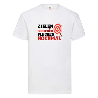 Zielen Schießen fluchen nochmal | Bogenschießen T-Shirt Weiß