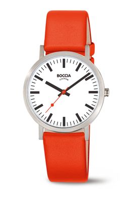 Boccia Armbanduhr "Station" 3651-17 Titan, Quarz, Leder, Rot, Analog