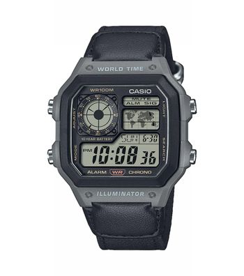Casio Uhr Herren AE-1200WHUB-8AVEF Stoffband, Resin, Schwarz, Digital