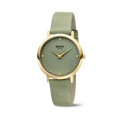 Boccia Uhr Damen 3365-04 Leder, Titan, Gold plattiert, Mint