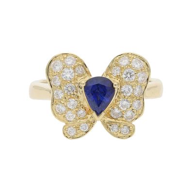 Ring Schmetterling 750 Gold mit Saphir und Brillanten, getragen 25322240