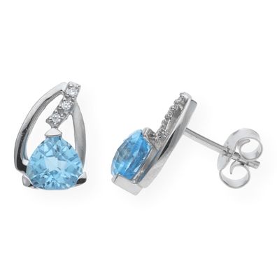 JuwelmaLux Ohrstecker 333 Weißgold mit Blautopas JL20-06-0643
