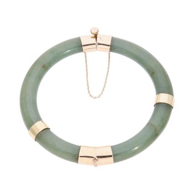 Second Hand Jade Armreif mit Gold 750 Handarbeit 25324307 getragen