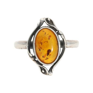 Ring echt Silber 925 geschwärzt Bernstein Second Hand 25324652 getragen