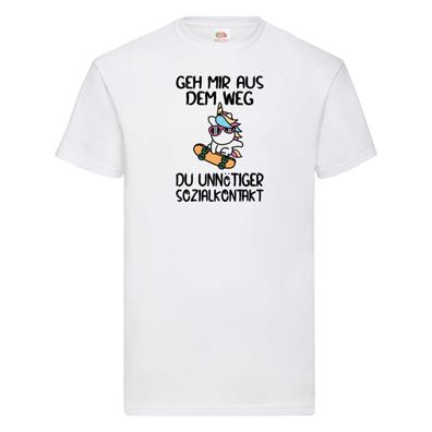 Aus dem Weg, Sozialkontakt | Einhorn | Skateboard T-Shirt Weiß