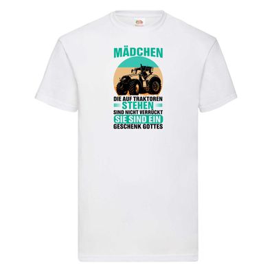 Mädchen die auf Traktoren stehen | Landwirt | Bauer T-Shirt Weiß