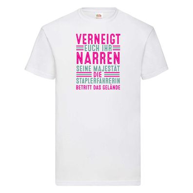 Verneigt euch: Staplerfahrerin | Gabelstapler T-Shirt Weiß