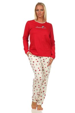 Süsser Damen Schlafanzug langarm Pyjama mit Kirschen als Motiv – 112 201 90 535