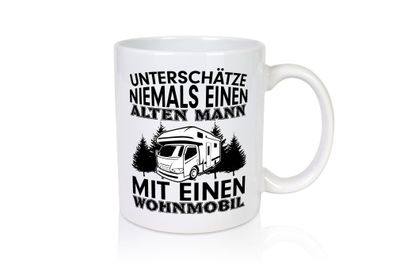 Alter Mann mit Wohnmobil | Männer Tasse | Camping - Tasse Weiß