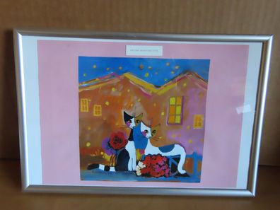 Bild zwei neugierige Katzen Druck Rosina Wachtmeister ca. 31,2 x 21,1 cm